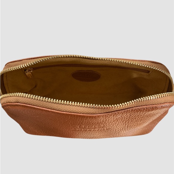 The Otto Angelino Genuine Leather Makeup/ Toiletries bag NWOT Light Brown - Picture 4 of 6